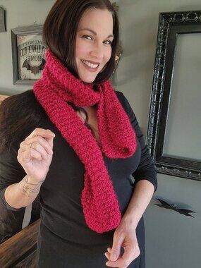 Knit Scarf, Chunky Red Boucle Yarn, "Crimson" OOAK One Of A Kind Cozy Goth Style